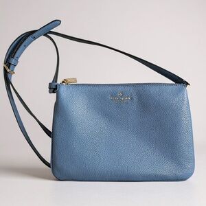 KATE SPADE Leila Triple Gusset Crossbody Bag in Blue Pebbled Leather